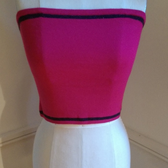 VINTAGE GUESS SWEATER KNIT Raspberry w Black Metallic Trim Tube Top EUC - Picture 2 of 4